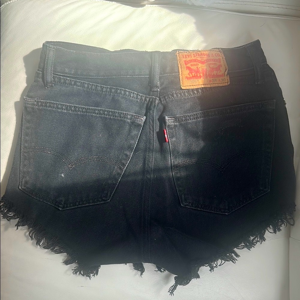 Levi's 505 Black Distressed Jean Shorts